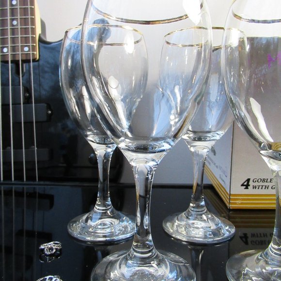 4 Wine Glasses Water Goblet with Gold Rim in Original Box Ancam Pasabahce Turkey - Picture 2 of 14